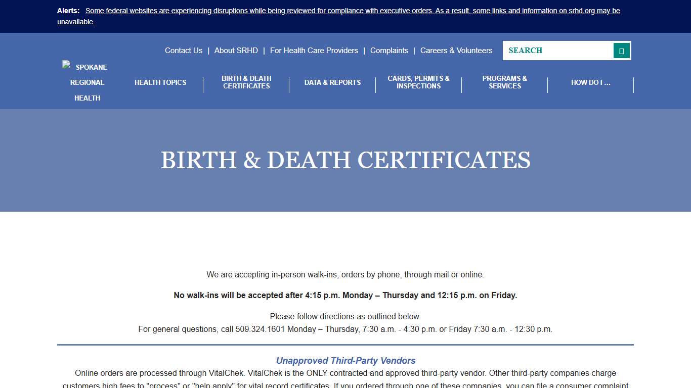 Spokane Regional Health District Birth & Death Certificates